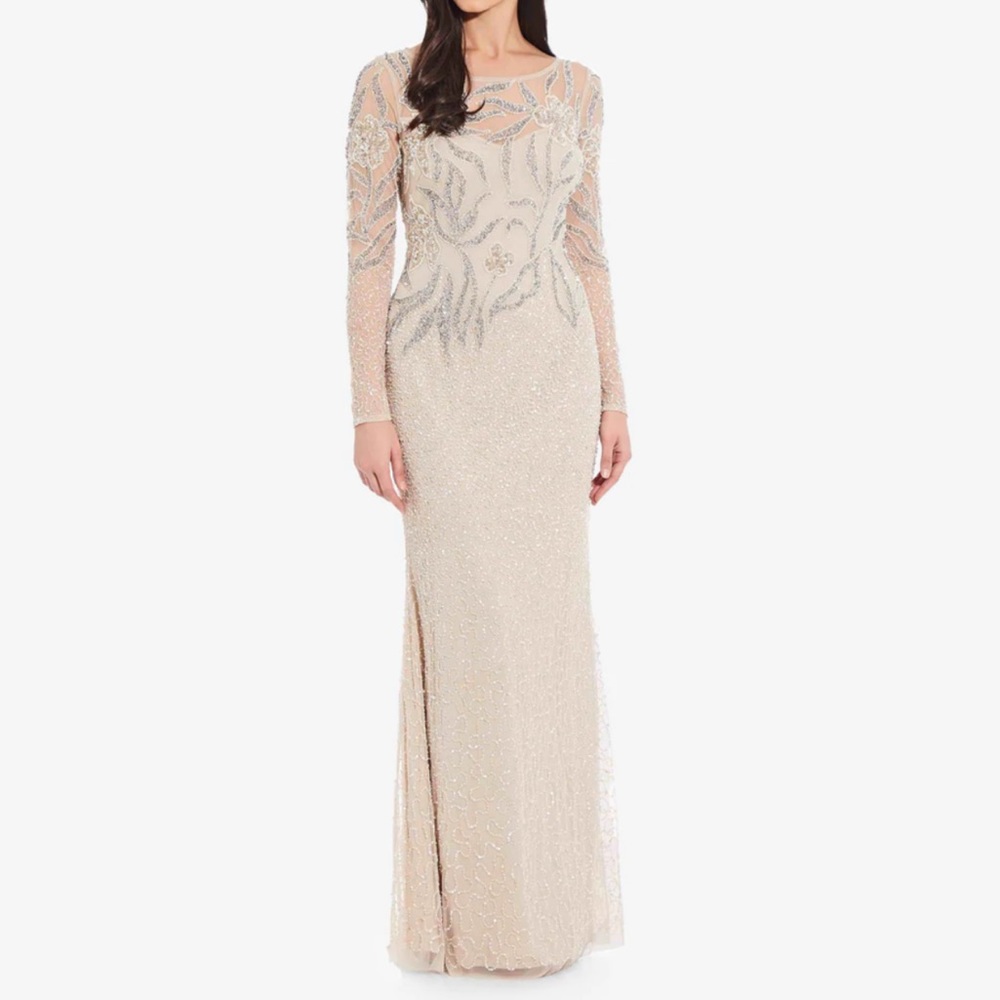 FLORAL BEADED DRESS WITH SHEER LONG SLEEVES